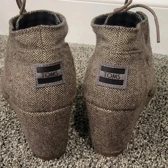 Toms Desert Herringbone Lace Up Wedge Ankle Oxford Bootie Brown Wool Upper Sz 11 - Picture 2 of 10